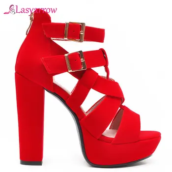 Lasyarrow 2020 Curea Glezna Cruce Legat De Design Cu Toc Sandale Femei Petrecerea De Nunta Doamnelor Pantofi Platforma Summer Black Red J754