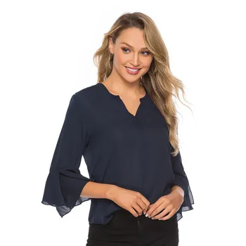 Femei topuri si bluze femei, camasi femei șifon îmbrăcăminte pentru femei, plus dimensiune topuri Trei Sferturi Solid V-Neck OL bluza 3863 50