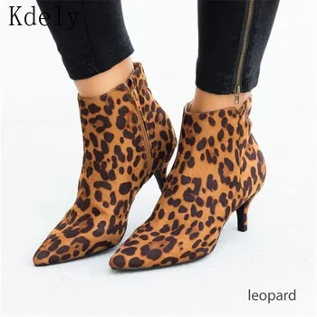 Plus35-43 Femei Glezna Cizme de Șarpe, Leopard Subliniat Toe Doamnelor Indesata toc Subțire de Mare cu fermoar Lateral Femeie Pantofi pentru Femeie Încălțăminte