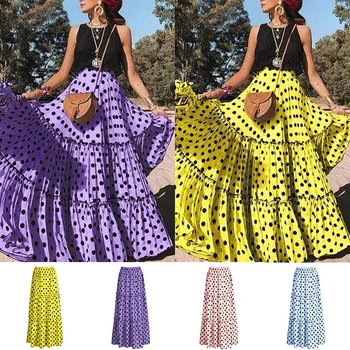 Vară Lungă Șifon Fusta Polka Dot Imprimate Rochie Maxi Fund Talie Mare Casual, Fuste Pentru Femei Îmbrăcăminte Boem jupes Femme