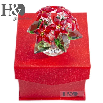 H&D Crystal Poinsettia Mare Rosu Verde Clar Vacanță Ornament Masa Acasă Prespapier Nunta De Crăciun Ramură De Flori De Colectare