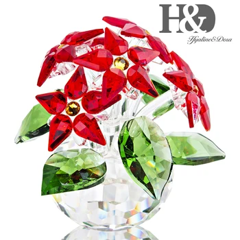 H&D Crystal Poinsettia Mare Rosu Verde Clar Vacanță Ornament Masa Acasă Prespapier Nunta De Crăciun Ramură De Flori De Colectare