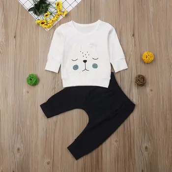 2018 Brand Nou pentru Sugari Copii Baby Boy Fata de Toamna Haine 2 buc Seturi Ursul Desene animate de Imprimare Pulover Maneca Lunga Topuri Tricou+Pantaloni