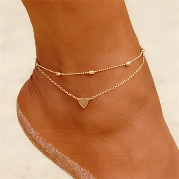 FNIO Două Straturi Lanț Stil de Inima de Aur/Argint de Culoare Brățări Pentru Femei Brățări Vara Desculț Sandale Bijuterii Pe Picior Picior Chai