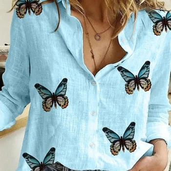 Femei Casual cu Maneci Lungi Fluturi Print Single-breasted Office Camasa Bluza