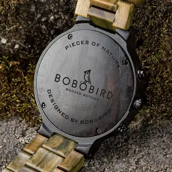 Reloj hombre BOBO PASĂRE Bărbați Lemn Cuarț Ceas de mână Retro Verde lemn de Santal Ceas Multi-funcțional Cronograf În Cutie de Cadou