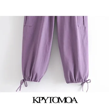 KPYTOMOA Femei 2021 Moda Chic Cu Cordon Buzunare Laterale Pantaloni de Marfă Epocă de Mare Elastic Talie de sex Feminin Glezna Pantaloni Mujer