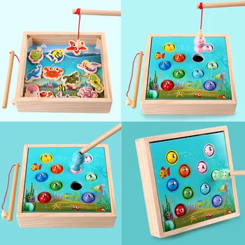 Copii Jucarii din Lemn Magnetic Jocuri de Pescuit Jucărie Joc de Copii 3D Pește pentru Copii Jucarii Educative în aer liber Băieți Amuzante Fată Cadouri