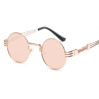 XaYbZc Rotund ochelari de Soare Barbati Femei Metal Punk Epocă ochelari de soare de Brand Designer de Moda Ochelari Oglindă Lentile de Calitate Superioară Oculo UV400