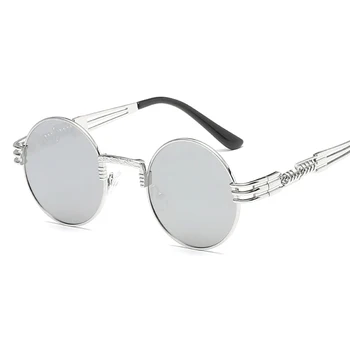 XaYbZc Rotund ochelari de Soare Barbati Femei Metal Punk Epocă ochelari de soare de Brand Designer de Moda Ochelari Oglindă Lentile de Calitate Superioară Oculo UV400