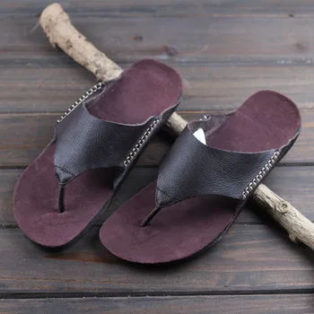 Careaymade-Primul strat de piele pantofi de vară casual flip flop barbati din piele cu fund plat unghi sandale purta pantofi de plaja