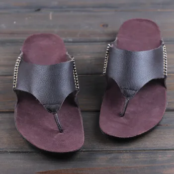 Careaymade-Primul strat de piele pantofi de vară casual flip flop barbati din piele cu fund plat unghi sandale purta pantofi de plaja