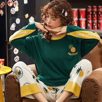Seturi de pijama cu Maneca Lunga 2XL Toamna Femei Volane Peter Pan Guler Homewear Kawaii Elevii coreeană Stil Elegant Vrac Femei Nou