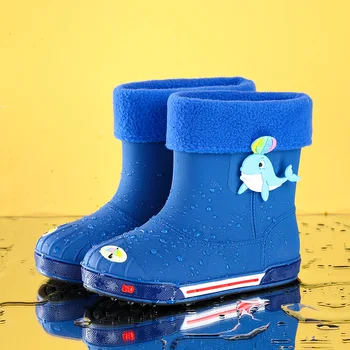 Noi Copiii Ploaie Pantofi Pvc de Desene animate pentru Copii Rainboots Copii Pantofi de Cauciuc Băieți Fete Impermeabil Anti-alunecare Detașabil de Bumbac Tot Sezonul