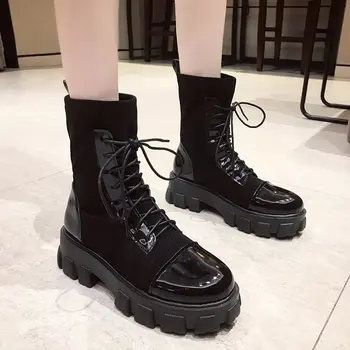 Ciorap Negru Cizme Femei 2020 Nou Punk Gotice Pantofi Glezna Cizme Platforma Pantofi Femei Șosetă Albă Cizme