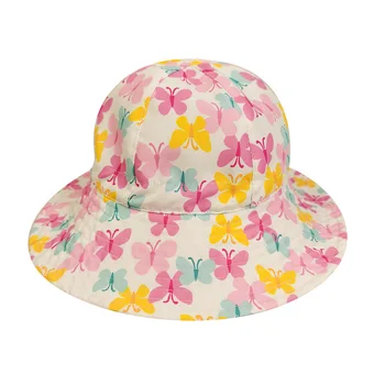 Palarie De Vara Fata De Soare, Plaja Roz Panama Găleată Pălării Cu String Margine Largă Fluture Respirabil Vacanță În Aer Liber Accesoriu Copii Mici