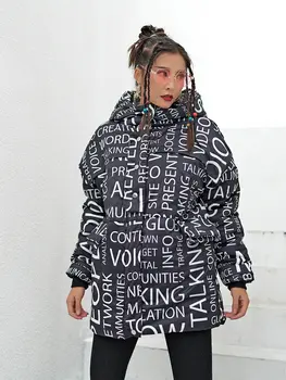 2020 Noua Moda Bumbac Zăpadă Palton Femei Scrisori De Imprimare Cu Gluga Cald Gros Hanorac Jacheta De Iarna Haina Hip Hop Streetwear Uza