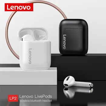 Original Lenovo LP2 Căști fără Fir, Căști Bluetooth rezistent la apa HIFI Stereo setul cu Cască cu Microfon TWS Sport Pavilioane