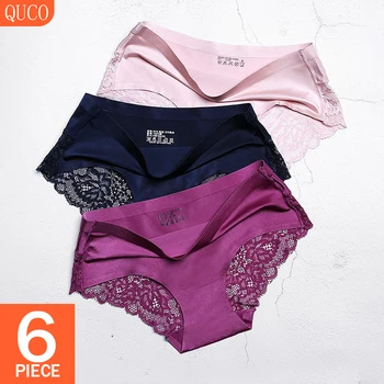 QUCO Brand 6 Buc/lot Sexy Dantelă Chilotei Pentru Femei Lenjerie de corp fără Sudură Femei Slip de Nailon, Mătase Doamnelor Lenjerie Tanga Transparent