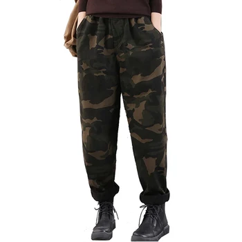 Femei Pantaloni din Bumbac Pantaloni Fundul Gros Jecmănit pentru Toamna Iarna Militar, Armata, Camuflaj Verde de Moda Casual A11122021