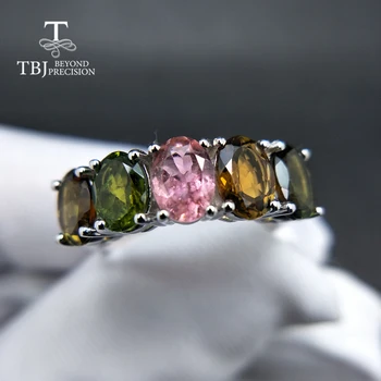 TBJ,naturale de lux de culoare turmalina incuietoare inele și cercei set design simplu piatră prețioasă argint 925 pentru fete cu cutie de cadou