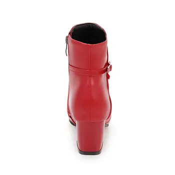 Iarna Cald Cu Fermoar Lateral Toc Pătrat Confortabil Glezna Cizme De Moda A Subliniat Toe Pantofi Femei Negru Roșu Roz Alb
