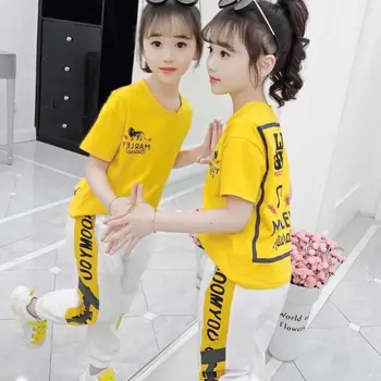 Trening pentru Fete de Vară 2020 Hop Casual Sport Costum de sex Feminin coreeană Versiunea de Libertate cu Maneci Scurte T-shirt, Pantaloni 2 Bucata Set