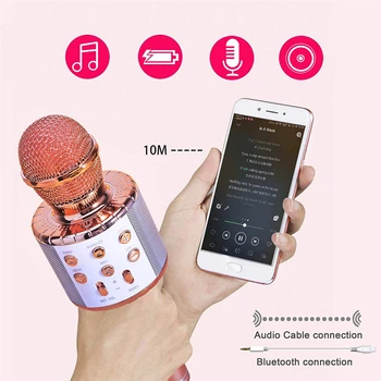 Microfon fără fir Condensator Bluetooth Karaoke Mic Difuzor Mini Handhelder Microfone Player Radio FM album de Studio Microfoon