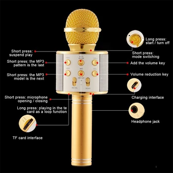 Microfon fără fir Condensator Bluetooth Karaoke Mic Difuzor Mini Handhelder Microfone Player Radio FM album de Studio Microfoon