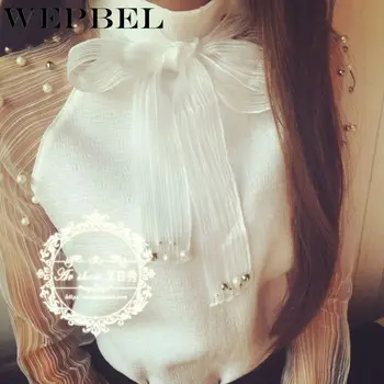 WEPBEL Femei Elegante Arcul De Perla Alb-Bluza Casual Tricou Șifon Plus Dimensiune Topuri
