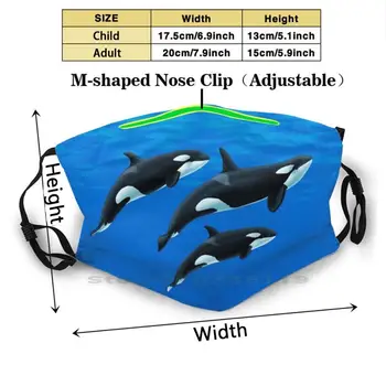Sakari , Takara Și Kamea Actualizat Reutilizabile Gura Masca De Fata Cu Filtre De Copii Orca, Balena Ucigasa Balenă, Delfin Cetacee Marine