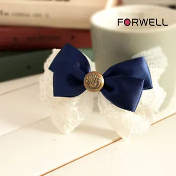 FORWELL Fete de păr clip de nunta accesorii de par frumos albastru satin dantelă albă mare arc de păr diadema mireasa floarea cap de bijuterii