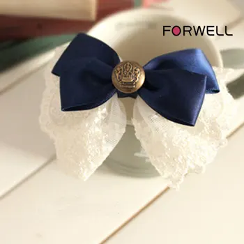 FORWELL Fete de păr clip de nunta accesorii de par frumos albastru satin dantelă albă mare arc de păr diadema mireasa floarea cap de bijuterii