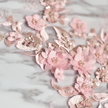 Roz cu margele floare broderie patch-uri dantela tesatura aplicatiile de Cusut nunta Rochie de Mireasa voal ambarcațiunile de îmbrăcăminte accesorii decor