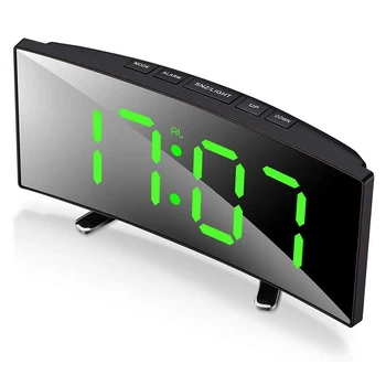 Ceas Digital de Alarmă, de 7 Inch Curbat Estompat LED Sn Ceas Digital pentru Copii Dormitor, Verde Număr Mare de Ceas, Ușor Sma