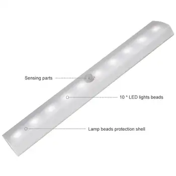 10 LED-uri Senzor de Mișcare PIR Cabinet de Lumină Lampă de Pat Dulap Garderoba Lumina de Noapte Bucătărie Lampă de Perete