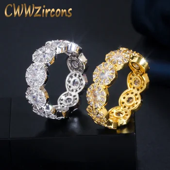 CWWZircons Designer Aur Galben si Argintiu Rotund Cubic Zirconia de Logodna Inel de Nunta pentru Femei Partid Bijuterii R160