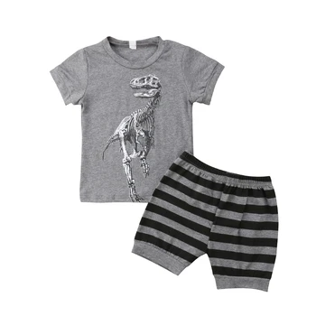 Copil Copil Copil Băiat Stripe Top T-shirt Dinozaur pantaloni Scurți Pantaloni Costum de Plajă de Vară de Îmbrăcăminte Set