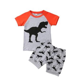 Copil Copil Copil Băiat Stripe Top T-shirt Dinozaur pantaloni Scurți Pantaloni Costum de Plajă de Vară de Îmbrăcăminte Set