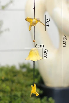 Galben Colibri Fonta Vânt Chime European Home Garden Decor Vintage Pasăre De Metal Agățat Vânt Clopot Din Fier Lucrate Manual Wind Chime