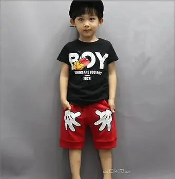 Copii pentru Copii Desene animate Băiat Mouse-ul cu Maneci Scurte T-shirt+ Palm pantaloni Scurți Pantaloni 2 buc Imbracaminte Copii Set 2-7Y