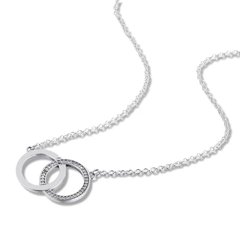 Autentic 925 Sterling de Argint Colier Clar CZ Cercuri Pandantive Coliere Pentru Femei Nunta Bijuterii Fine Accesorios Mujer