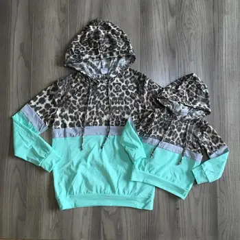Girlymax mama și mi-haine copii fete leopard print hoodie mama și fiica aqua haine de bumbac