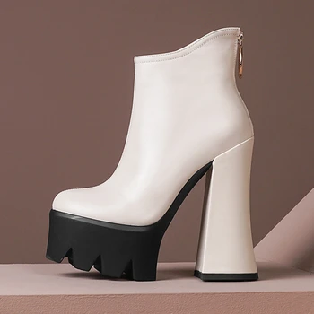 Lapolaka Noua Moda Genuine Piele De Vacă Super Pantofi Cu Tocuri De Femei Botine Platforma Skidproof Fermoar Concis Pantofi Doamnelor