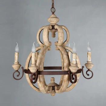 6 lumină Rustic Lemn candelabru de epocă alb stil francez agățat de lemn lampa pentru dormitor, bucătărie, living sufragerie decor