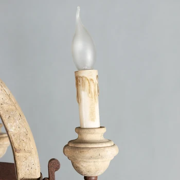 6 lumină Rustic Lemn candelabru de epocă alb stil francez agățat de lemn lampa pentru dormitor, bucătărie, living sufragerie decor