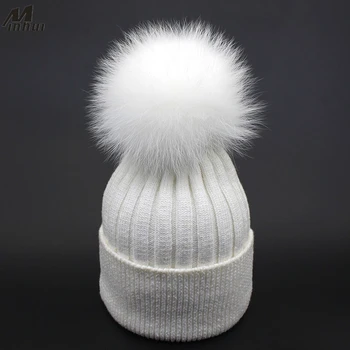 Minhui Naturale Pălării De Blană Albă De Blană De Vulpe Cap Pălăria Femei Pălărie De Iarnă Capace Tricotate Cald Touca Beanie Gorro