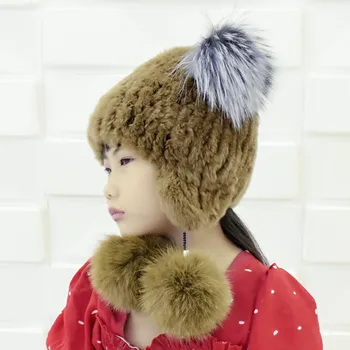 Fete Caciula de Blana de iarnă ureche cald pălării cu diamant de mână tricotate solid blana de iepure cu vulpe blană pufos moda bombardier pălărie