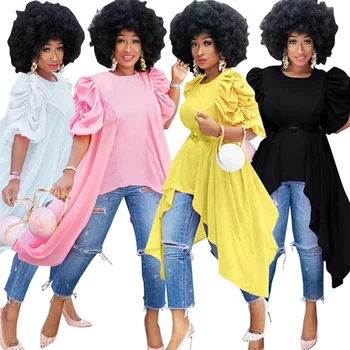 2020 new sosire vara elegent femeile africane o-gât culoare solidă tricouri lungi