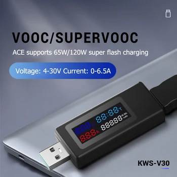 KWS-V30 6 in 1 USB Tester Display IPS DC Digital Tensiune de Alimentare de Distribuție Capacitate Metru Detector de Adaptor